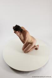 Nude Man White Kneeling poses - ALL Slim Short Brown Kneeling poses - on both knees Multi angles poses Realistic